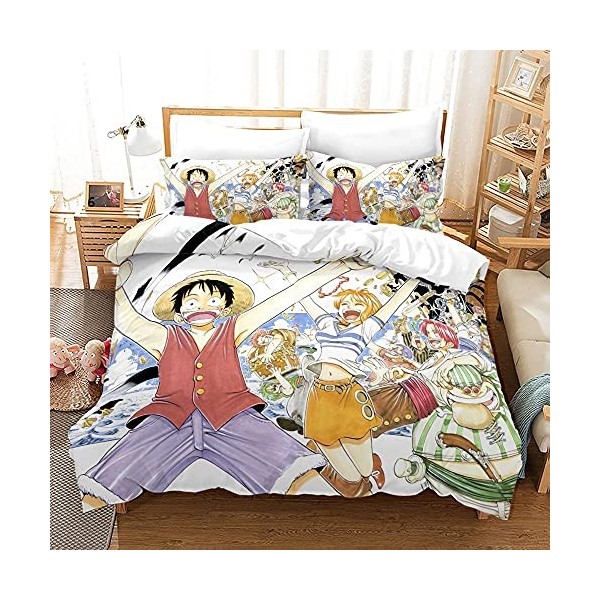 NICHIYOBI ONE Piece Parure de lit en 3 pièces avec housse de couette et taie doreiller, en microfibre, impression numérique 