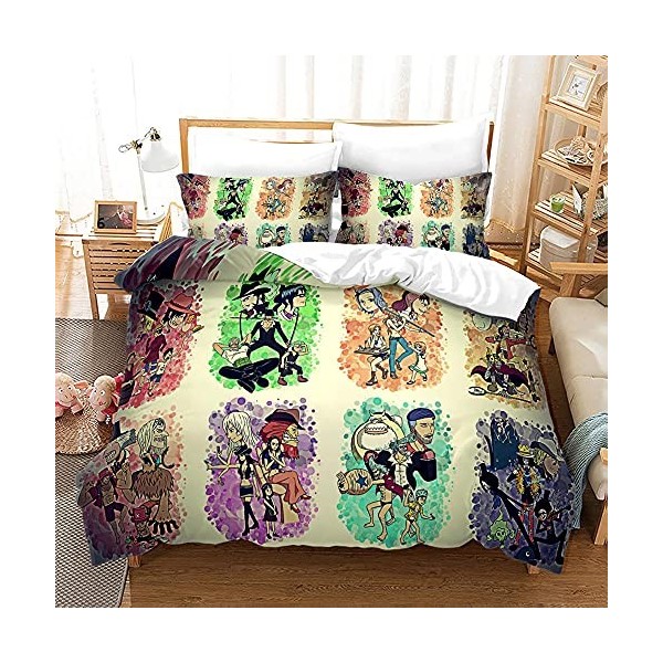 NICHIYOBI ONE Piece Parure de lit en 3 pièces avec housse de couette et taie doreiller, en microfibre, impression numérique 