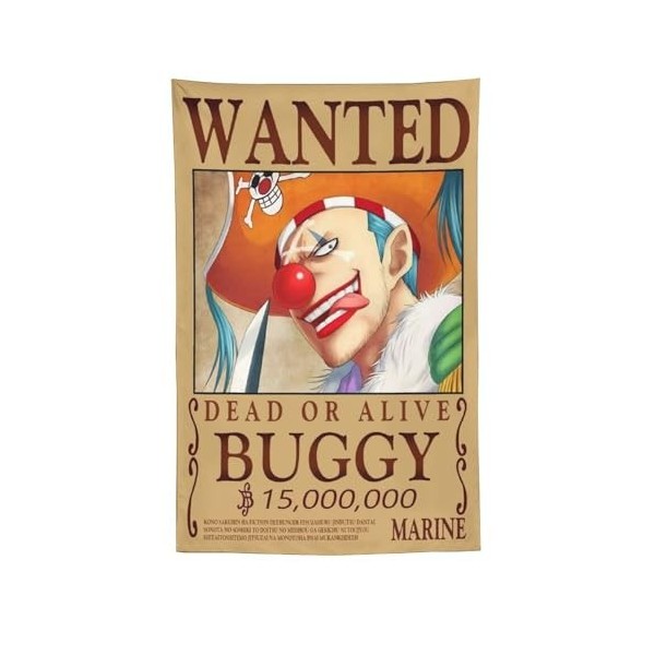 Poster animé One Piece Wanted - Tapisserie « Buggy » - Peinture dart cool - Impression dart mural à suspendre - Décoration 