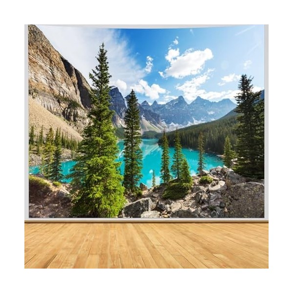 Wycian Tapisserie Verte, Tenture Murale Foret Eau Cascade Tapisserie Murale Nature Tenture Murale Nature Lac Trou Paysage Mon