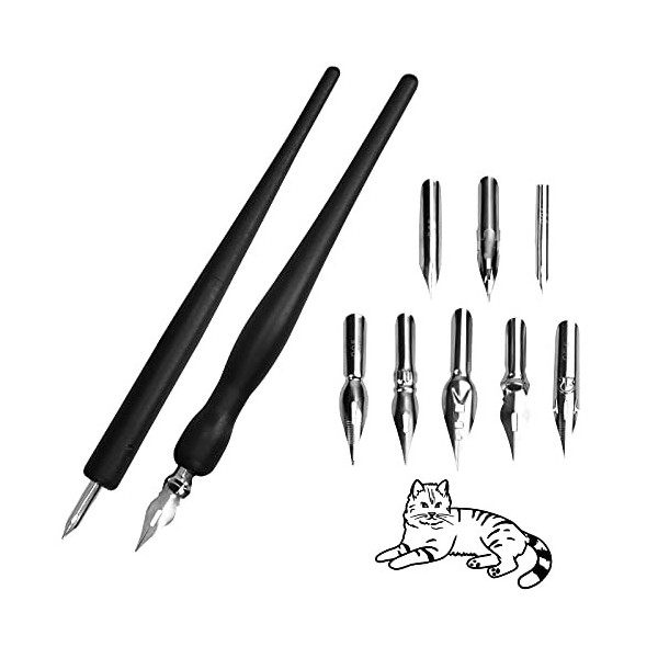 MONCAP 10PCS porte-stylo et ensemble de supports Manga Cartoon Comic Dip Pen avec porte-stylos Plumes Calligraphie Pen Rempla