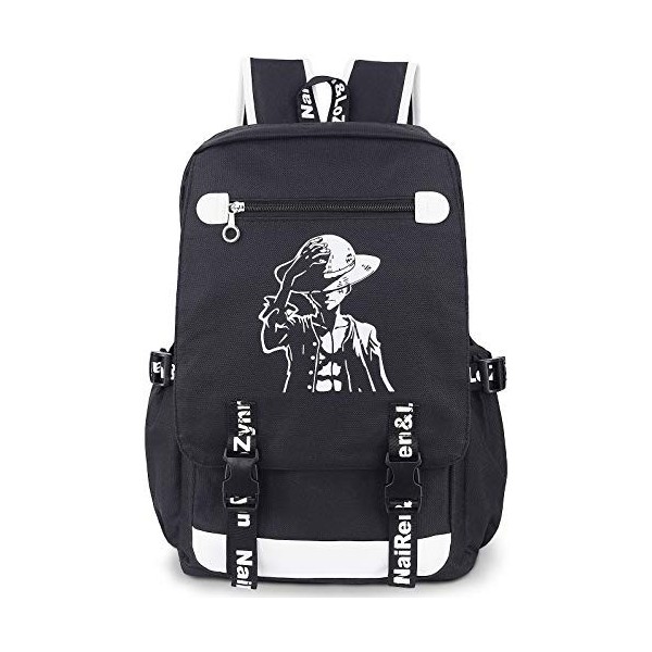 Roffatide Anime One Piece Lumineux sac à dos Oxford Noir Grande Capacité Sac décole Sac à dos pour ordinateur portable