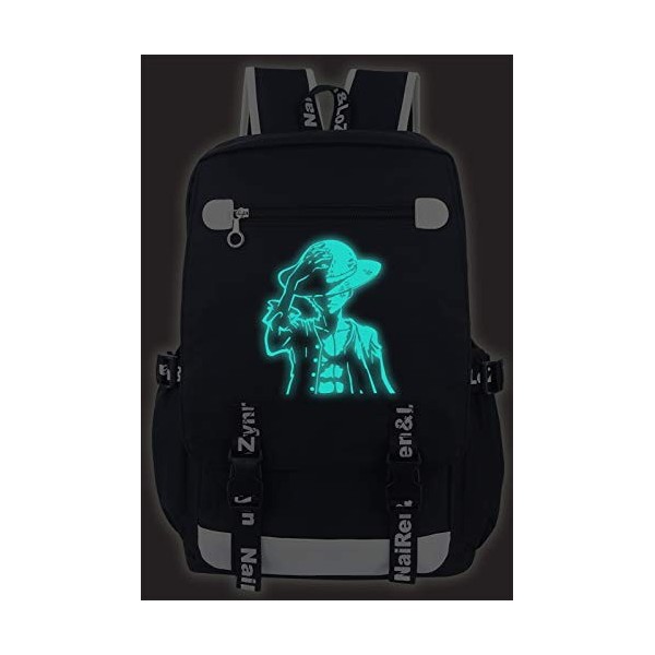 Roffatide Anime One Piece Lumineux sac à dos Oxford Noir Grande Capacité Sac décole Sac à dos pour ordinateur portable