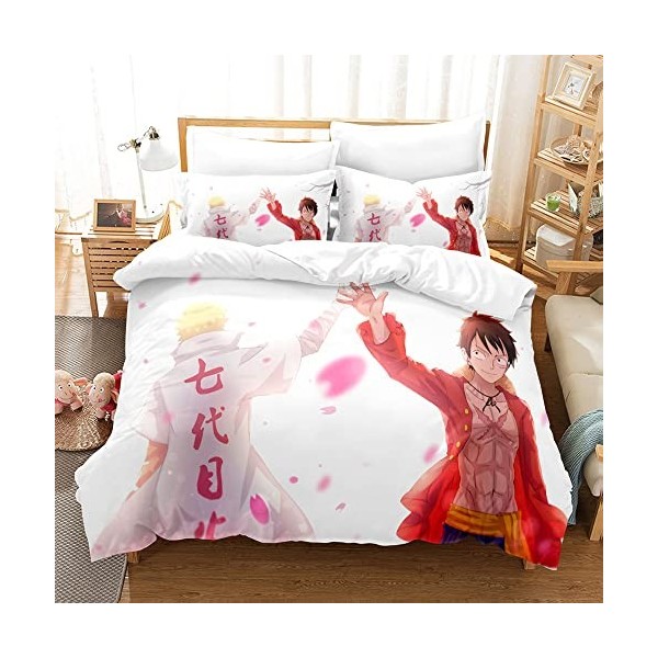 Enfunt-Home Anime One Piece Parure De Lit avec Housse De Couette 220x240 Et Taie doreiller en 100% Microfibre, 220x240cm/65x