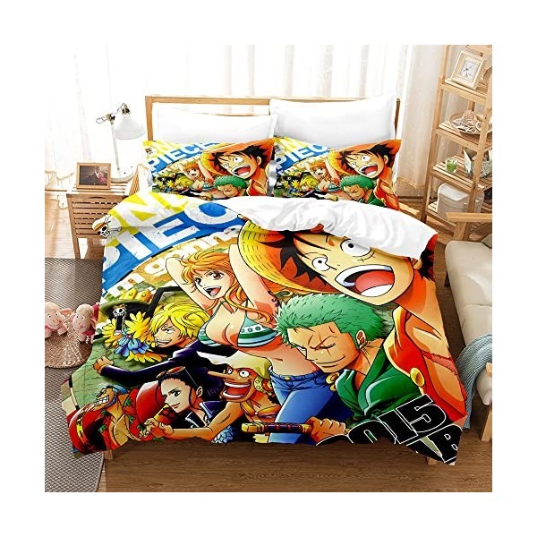 Enfunt-Home Anime One Piece Parure De Lit avec Housse De Couette 220x240 Et Taie doreiller en 100% Microfibre, 220x240cm/65x