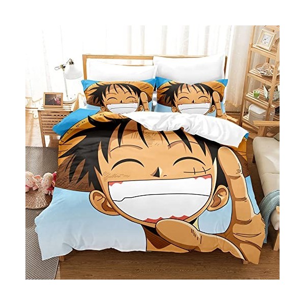 Enfunt-Home Anime One Piece Parure De Lit avec Housse De Couette 220x240 Et Taie doreiller en 100% Microfibre, 220x240cm/65x