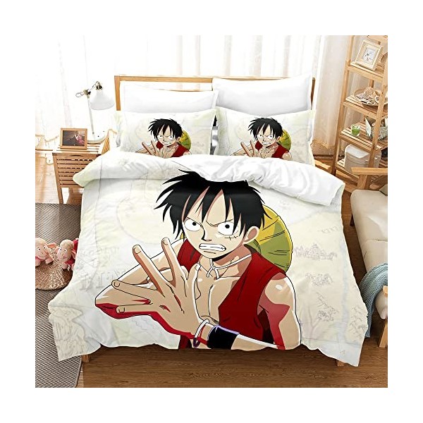 Enfunt-Home Anime One Piece Parure De Lit avec Housse De Couette 220x240 Et Taie doreiller en 100% Microfibre, 220x240cm/65x