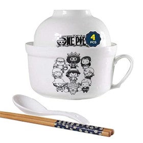One Piece Anime Ramen Bol Set - 5 pièces One Piece Anime Bols à Soupe avec Baguettes Cuillère Saladier pour Nouilles, Udon, P