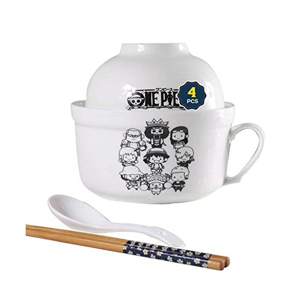 One Piece Anime Ramen Bol Set - 5 pièces One Piece Anime Bols à Soupe avec Baguettes Cuillère Saladier pour Nouilles, Udon, P