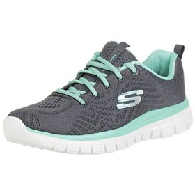 Skechers Femme Graceful-Get Connected Baskets, Charcoal Mesh Vert Trim, 38 EU