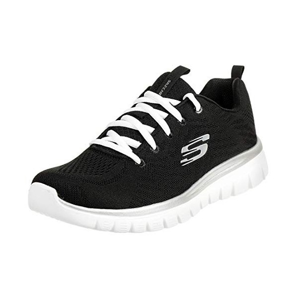 Skechers Femme Graceful-Get Connected Baskets, Charcoal Mesh Vert Trim, 38 EU