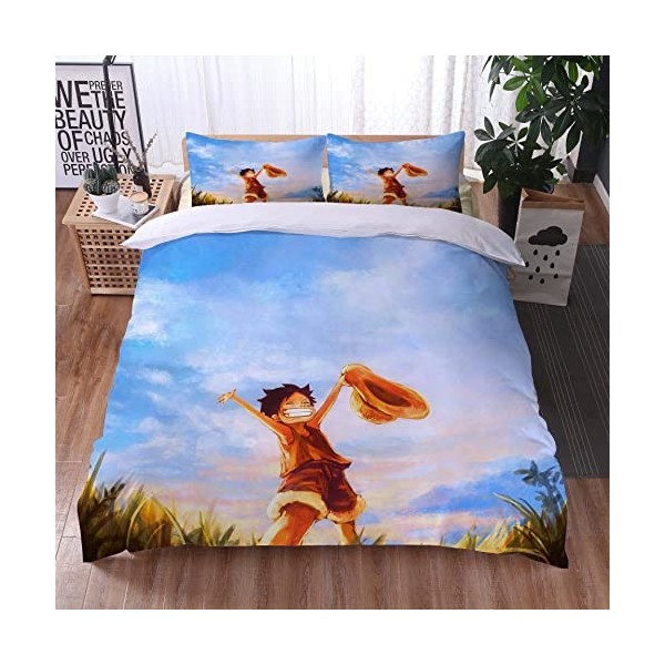 Enfunt-Home Anime One Piece Luffy Housse De Couette 220x240 en 100% Microfibre, imprimé numérique 3D Parure de lit, 3 pièces