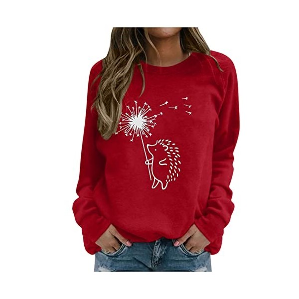 Ncenglings Pulls Noirs pour Femmes Zippés Top Mode Femme Chemisier hérisson imprimé à Manches Longues Sweats à Capuche décont