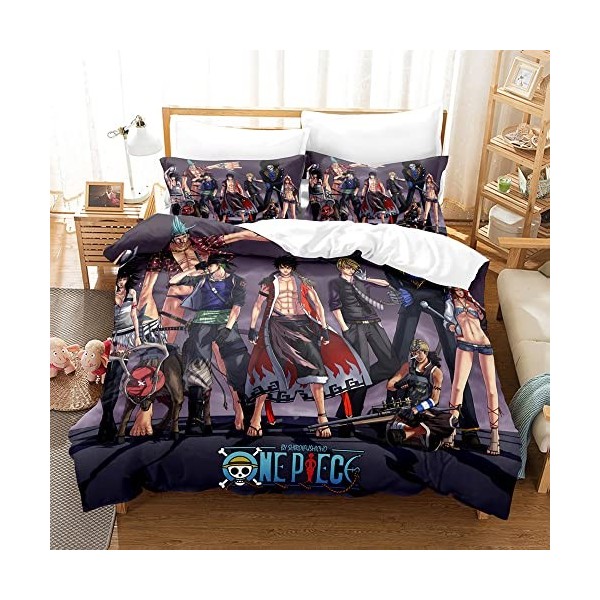 Anime One Piece Parure De Lit avec Housse De Couette 220x240 Et Taie doreiller en 100% Microfibre