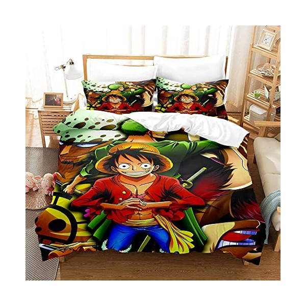 Anime One Piece Parure De Lit avec Housse De Couette 220x240 Et Taie doreiller en 100% Microfibre