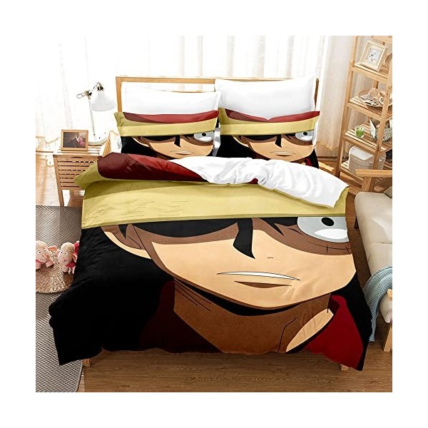 Anime One Piece Parure De Lit avec Housse De Couette 220x240 Et Taie doreiller en 100% Microfibre