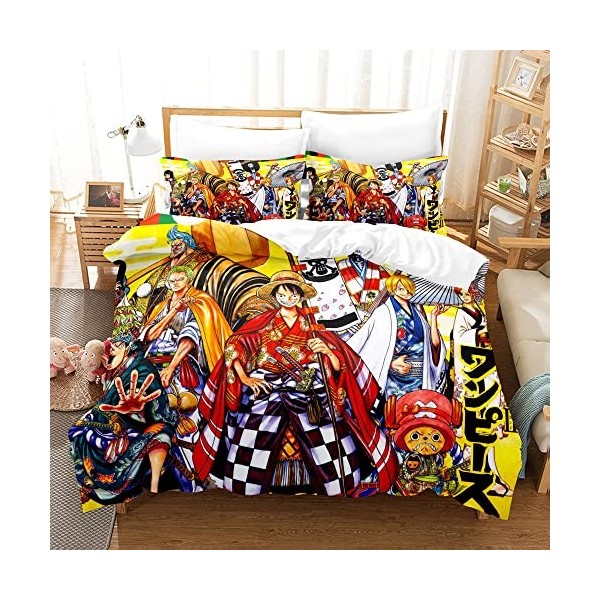 Anime One Piece Parure De Lit avec Housse De Couette 220x240 Et Taie doreiller en 100% Microfibre