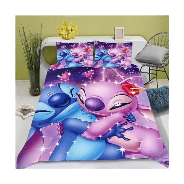 Anime Stitch Housse de Couette 220x240, Parure de lit 3D en Microfibre avec Housse de Couette et taie doreiller pour Enfant 