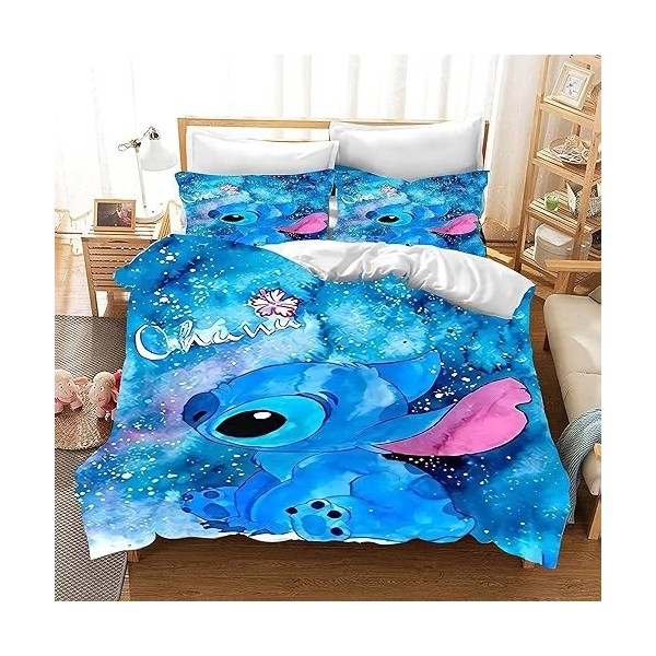 Anime Stitch Housse de Couette 220x240, Parure de lit 3D en Microfibre avec Housse de Couette et taie doreiller pour Enfant 