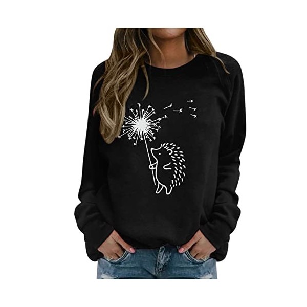 Ncenglings Pulls Noirs pour Femmes Zippés Top Mode Femme Chemisier hérisson imprimé à Manches Longues Sweats à Capuche décont