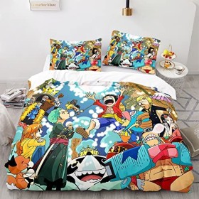 Enfunt-Home Anime One Piece Luffy Housse de Couette 220x240cm, Impression Numérique 3D Parure de Lit pour 100% Microfibre ave