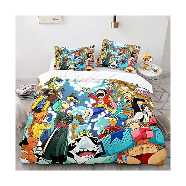 Enfunt-Home Anime One Piece Luffy Housse de Couette 220x240cm, Impression Numérique 3D Parure de Lit pour 100% Microfibre ave