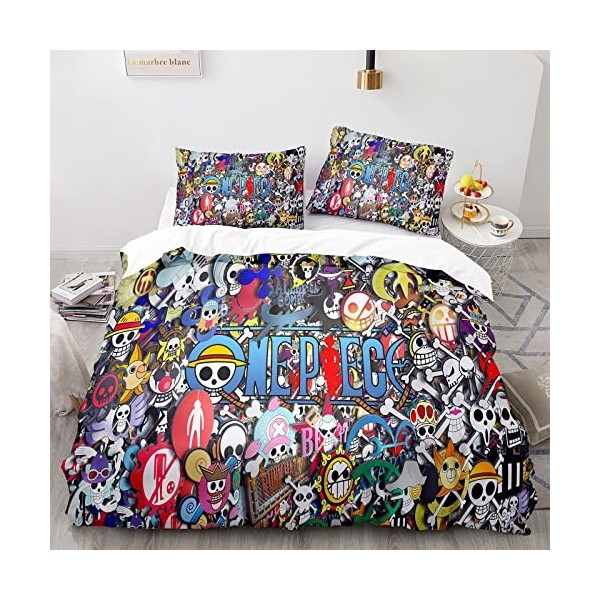 Enfunt-Home Anime One Piece Luffy Housse de Couette 220x240cm, Impression Numérique 3D Parure de Lit pour 100% Microfibre ave