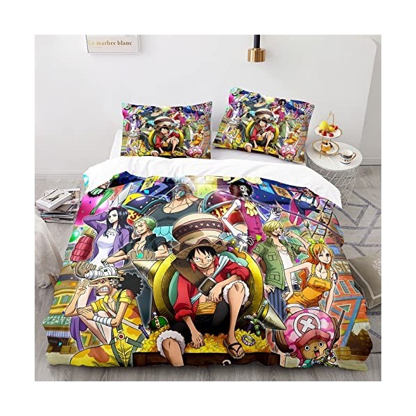 Enfunt-Home Anime One Piece Luffy Housse de Couette 220x240cm, Impression Numérique 3D Parure de Lit pour 100% Microfibre ave