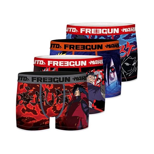 Boxer Enfant Naruto Shippuden, Caleçon Garçon, Stretch et Ajustement Parfait Lot de 4 , Bleu, Rouge, Orange, Noir, Taille 12
