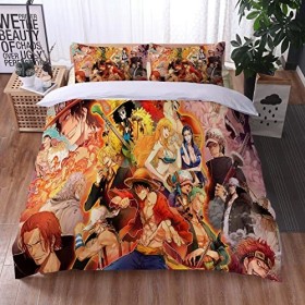 Anime One Piece Luffy Housse De Couette 220x240 en 100% Microfibre, imprimé numérique 3D Parure de lit, 3 pièces