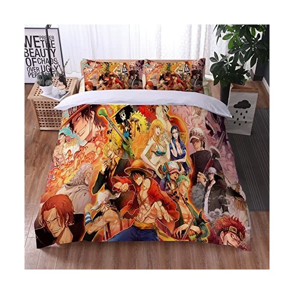 Anime One Piece Luffy Housse De Couette 220x240 en 100% Microfibre, imprimé numérique 3D Parure de lit, 3 pièces