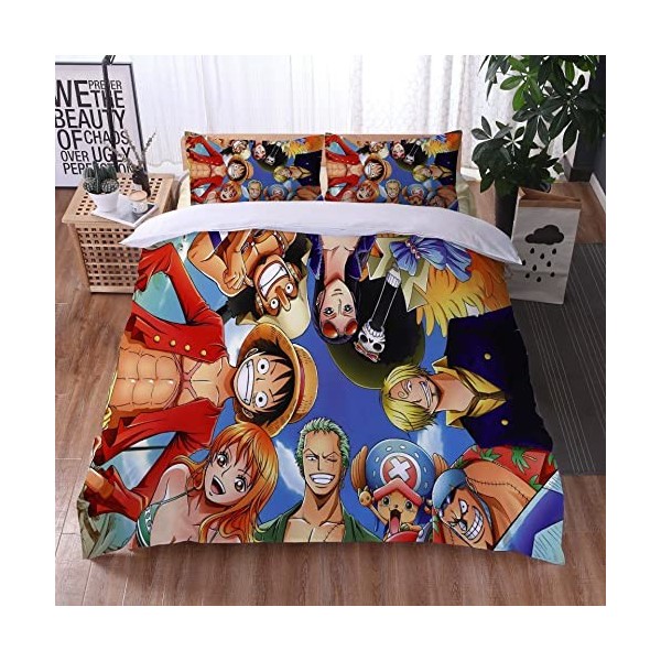 Anime One Piece Luffy Housse De Couette 220x240 en 100% Microfibre, imprimé numérique 3D Parure de lit, 3 pièces