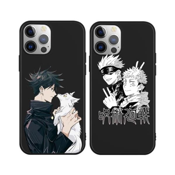 2 Pièces Coque pour Apple iPhone 15 6.1 avec Anime Jujutsu Kaisen Hülle Gojo Satoru Itadori Yuji Manga 3D Imprimé Motiv Cas
