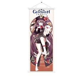 CBOSNF Genshin Impact Poster Poster en Tissu Manga Anime Wallscroll, Genshin Impact Hu Tao Tableau à roulettes, Poster Roulea
