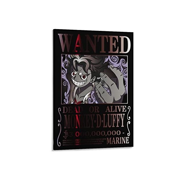 Poster Anime One Piece Wanted Luffy 7 sur toile pour salon 60 x 90 cm