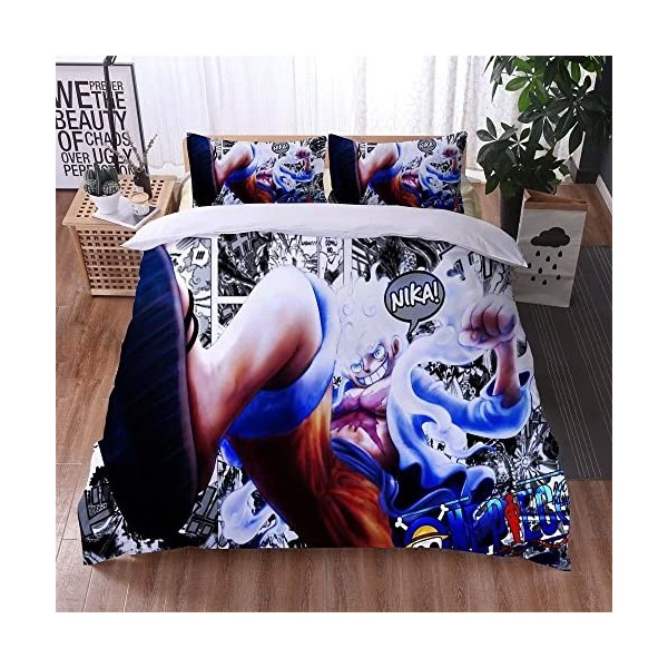 Enfunt-Home - Anime One Piece Housse de Couette 220x240cm, Impression Numérique 3D Luffy Parure de lit Enfant 100% Microfibre