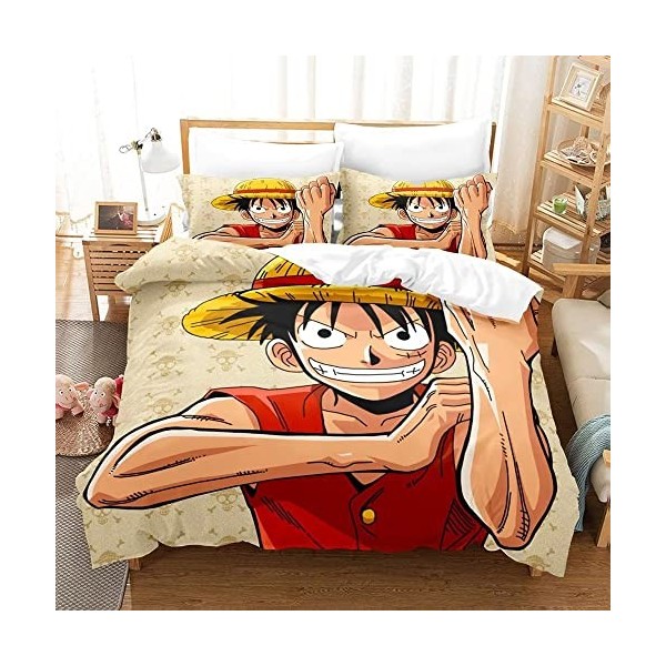 Enfunt-Home - Anime One Piece Housse de Couette 220x240cm, Impression Numérique 3D Luffy Parure de lit Enfant 100% Microfibre
