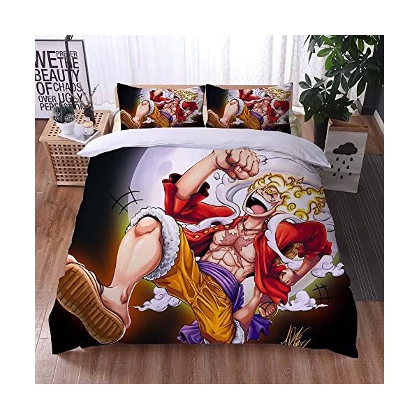 Enfunt-Home - Anime One Piece Housse de Couette 220x240cm, Impression Numérique 3D Luffy Parure de lit Enfant 100% Microfibre