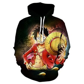 FIHTRY Hommes Femme 3D Sweat à Capuche Anime One Piece Luffy Pull Manga Animation Japonaise Manches Longues Sweatshirt-A_S
