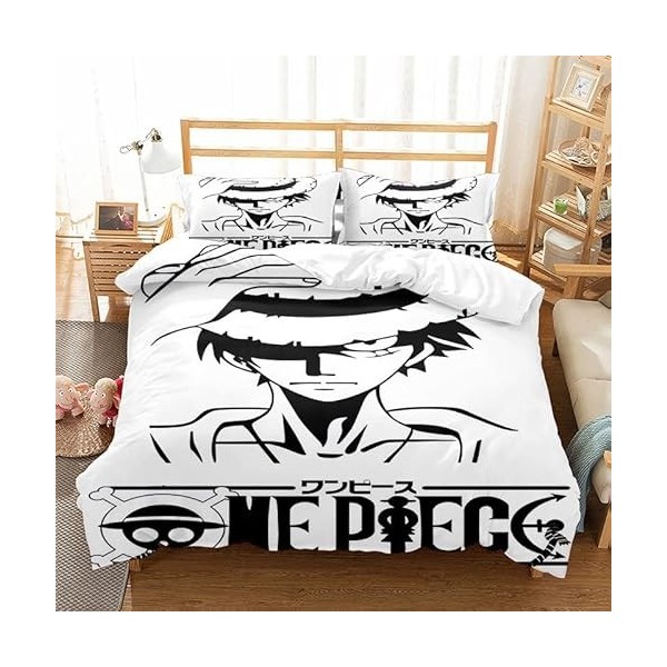 Anime One Piece Housse De Couette 220x240 en 100% Microfibre, imprimé numérique 3D Luffy Parure de lit, 3 pièces