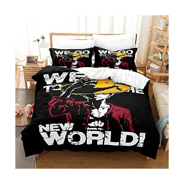Anime One Piece Housse De Couette 220x240 en 100% Microfibre, imprimé numérique 3D Luffy Parure de lit, 3 pièces