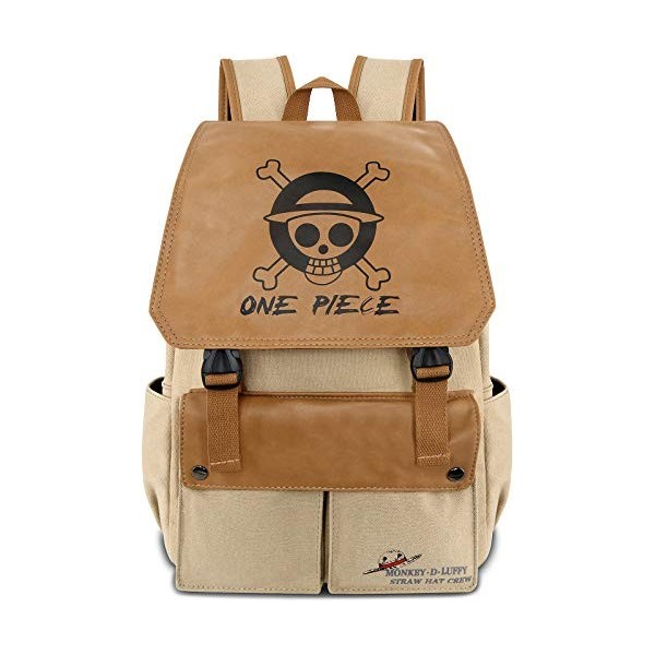 Roffatide Anime One Piece Luffy Straw Hat Pirates Sac à Dos Toile Cartable Ordinateur Portable Sac à Dos Imprimé Rabat Sac à 
