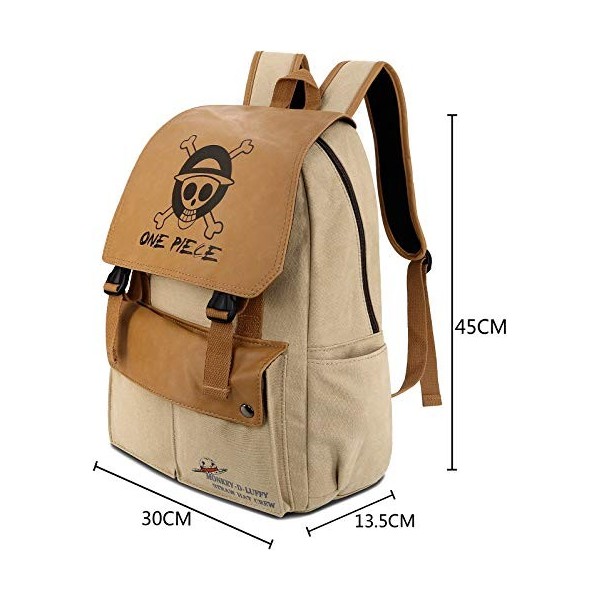 Roffatide Anime One Piece Luffy Straw Hat Pirates Sac à Dos Toile Cartable Ordinateur Portable Sac à Dos Imprimé Rabat Sac à 