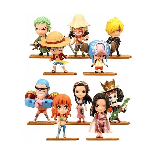 iFii Lot de 10 figurines One Piece Anime 10 cm, Singe mignon D. Luffy Zoro Vinsmoke Sanji Ussop Puzzle Base PVC Figurine Joue