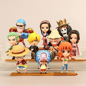 iFii Lot de 10 figurines One Piece Anime 10 cm, Singe mignon D. Luffy Zoro Vinsmoke Sanji Ussop Puzzle Base PVC Figurine Joue