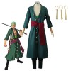 Roronoa Zoro Costume de cosplay avec perruque verte, après 2 ans Wano Country Zorro vert Kimono Costumes, manteau, pantalon, 