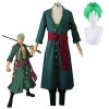 Roronoa Zoro Costume de cosplay avec perruque verte, après 2 ans Wano Country Zorro vert Kimono Costumes, manteau, pantalon, 