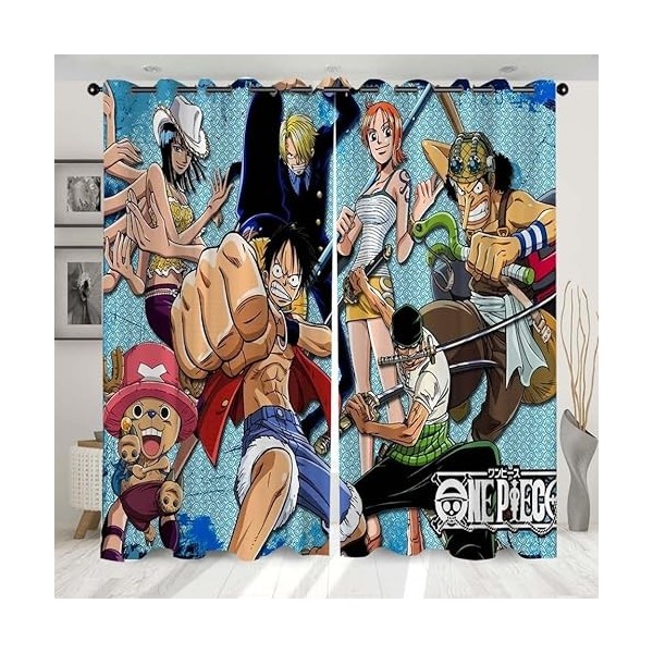 Enfunt-Home Anime One Piece Rideaux,Luffy Rideau Impression 3D Rideau Occultant Oeillets Ensemble Lot de 2 Rideaux Occultants
