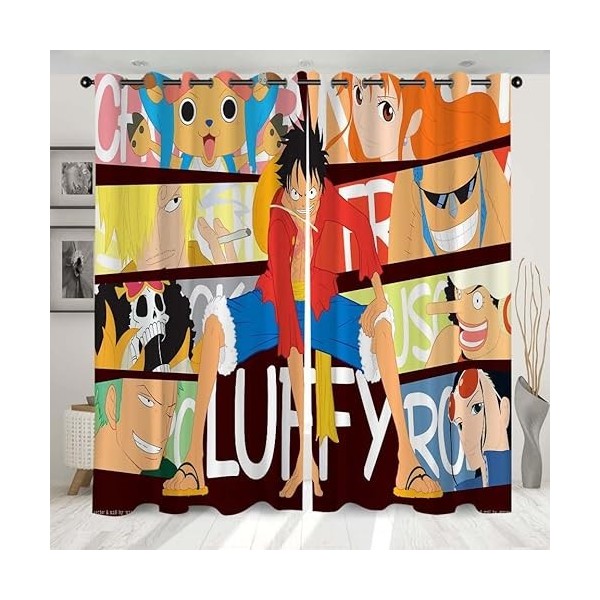 Enfunt-Home Anime One Piece Rideaux,Luffy Rideau Impression 3D Rideau Occultant Oeillets Ensemble Lot de 2 Rideaux Occultants