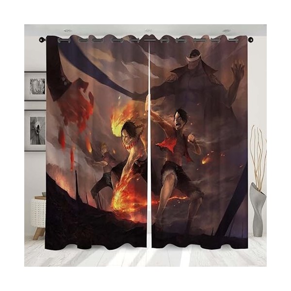 Enfunt-Home Anime One Piece Rideaux,Luffy Rideau Impression 3D Rideau Occultant Oeillets Ensemble Lot de 2 Rideaux Occultants